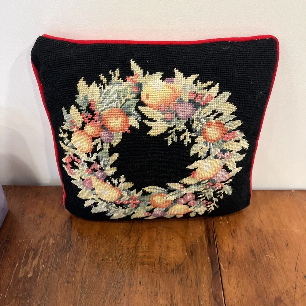 Vintage 1991 Imperial Elegance Needlepoint Pillow Peking Handicraft Floral Fruit